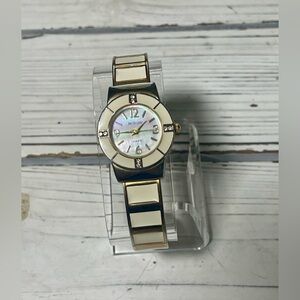 NEW BATTERY Vintage 90s Bangle Watch Bay Studio Cream Gold Ivory Mother Of Pearl